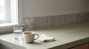 Bone broth for babies shown as a small bowl beside a baby spoon and soft-cooked vegetables
